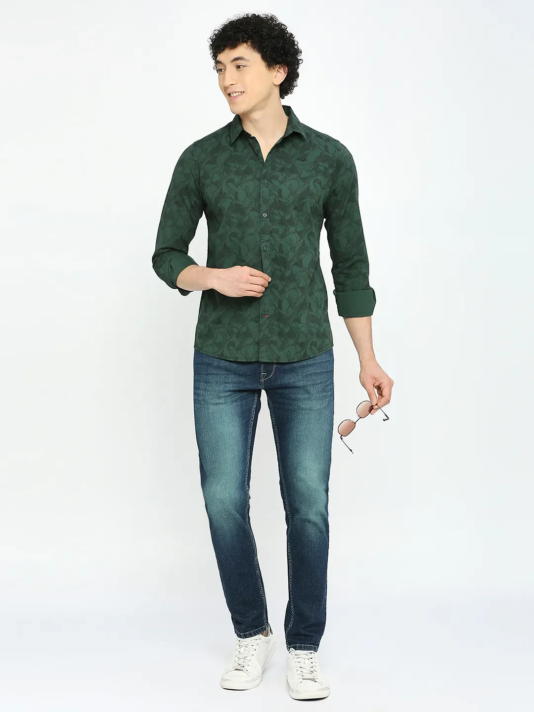 Green Slim Straight Fit Regular Collar Long Sleeves Men's Shirt by Being Human Clothing - Image 6