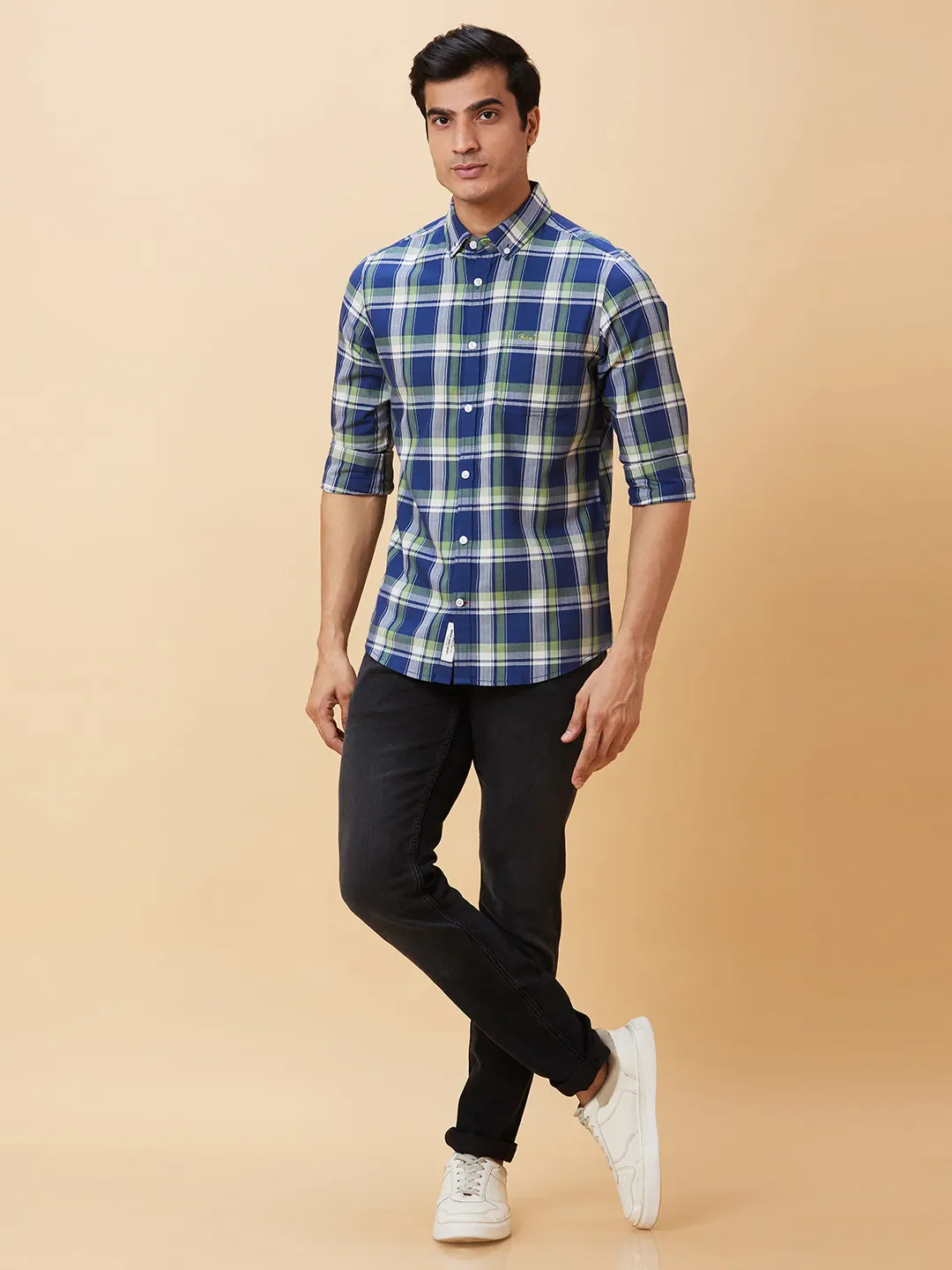 Green Slim Straight Fit Regular Collar Long Sleeves Men's Shirt by Being Human Clothing - Image 2