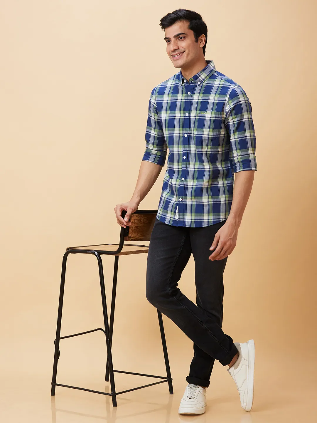 Green Slim Straight Fit Regular Collar Long Sleeves Men's Shirt by Being Human Clothing - Image 6