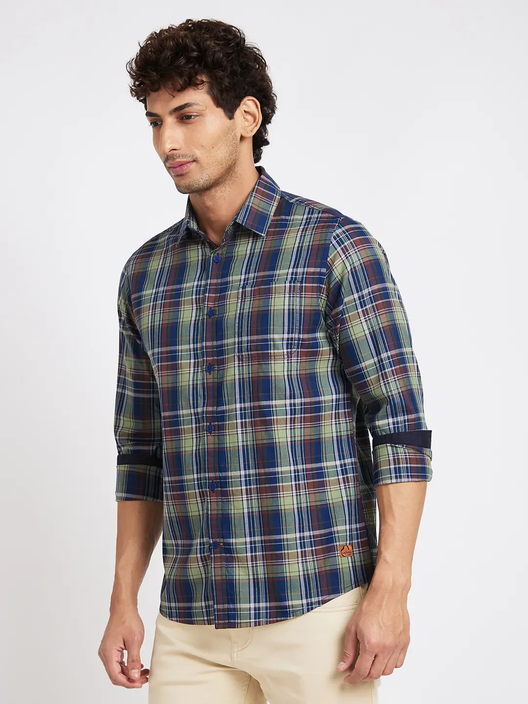 Green Slim Straight Fit Regular Collar Long Sleeves Men's Shirt by Being Human Clothing - Image 3