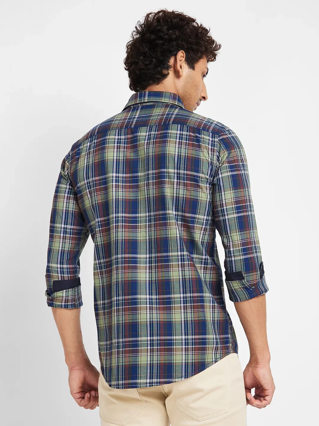 Green Slim Straight Fit Regular Collar Long Sleeves Men's Shirt by Being Human Clothing - Image 4