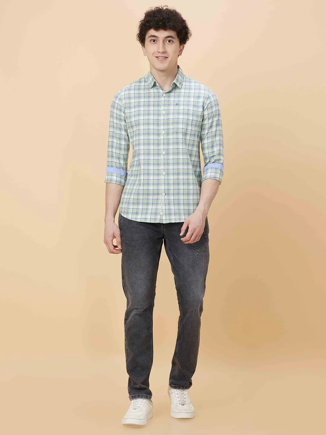 Green Slim Straight Fit Regular Collar Long Sleeves Men's Shirt by Being Human Clothing - Image 2