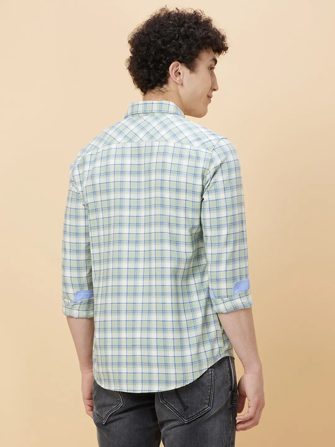 Green Slim Straight Fit Regular Collar Long Sleeves Men's Shirt by Being Human Clothing - Image 4