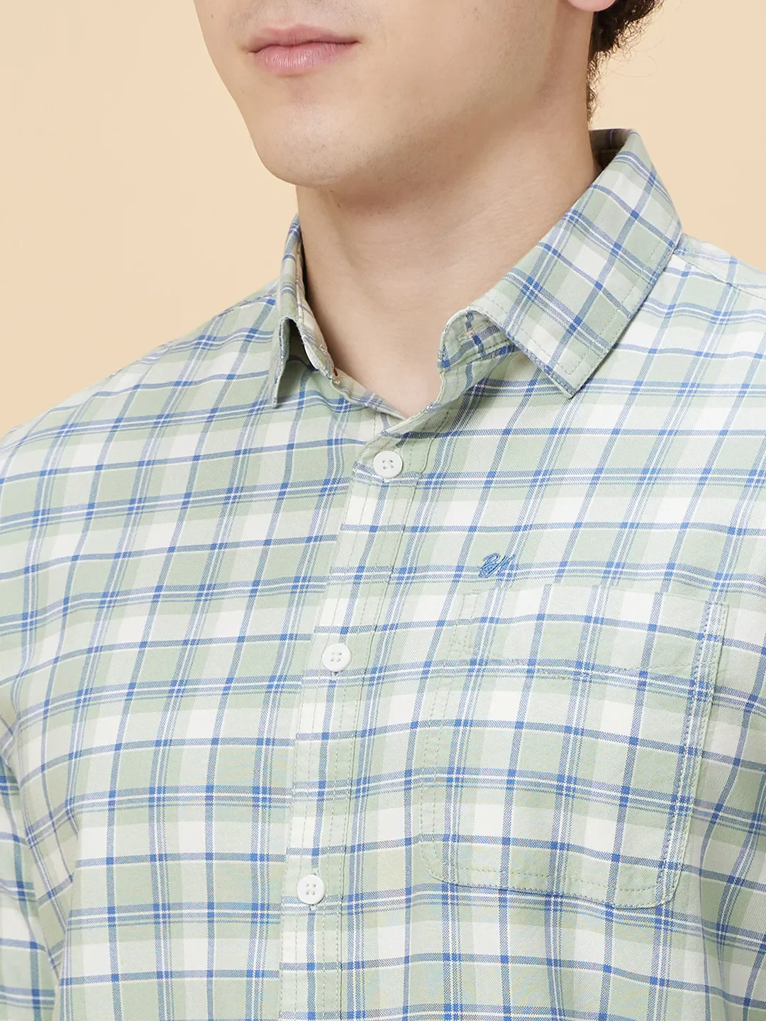 Green Slim Straight Fit Regular Collar Long Sleeves Men's Shirt by Being Human Clothing - Image 5