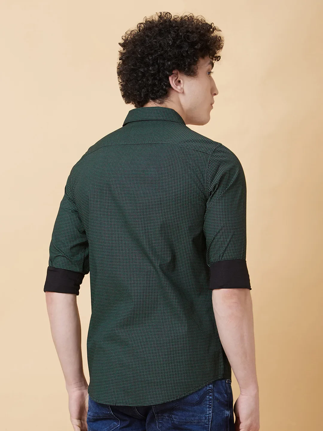 Green Slim Straight Fit Regular Collar Long Sleeves Men's Shirt by Being Human Clothing - Image 2