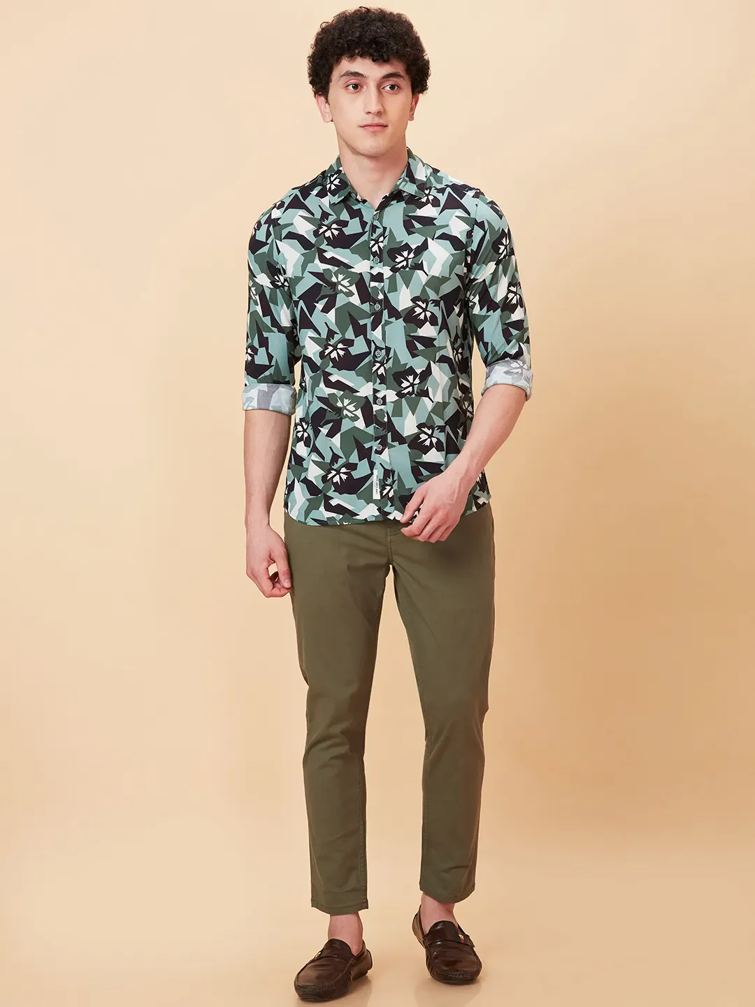 Green Slim Fit Regular Collar Men's Shirt by Being Human Clothing - Image 2