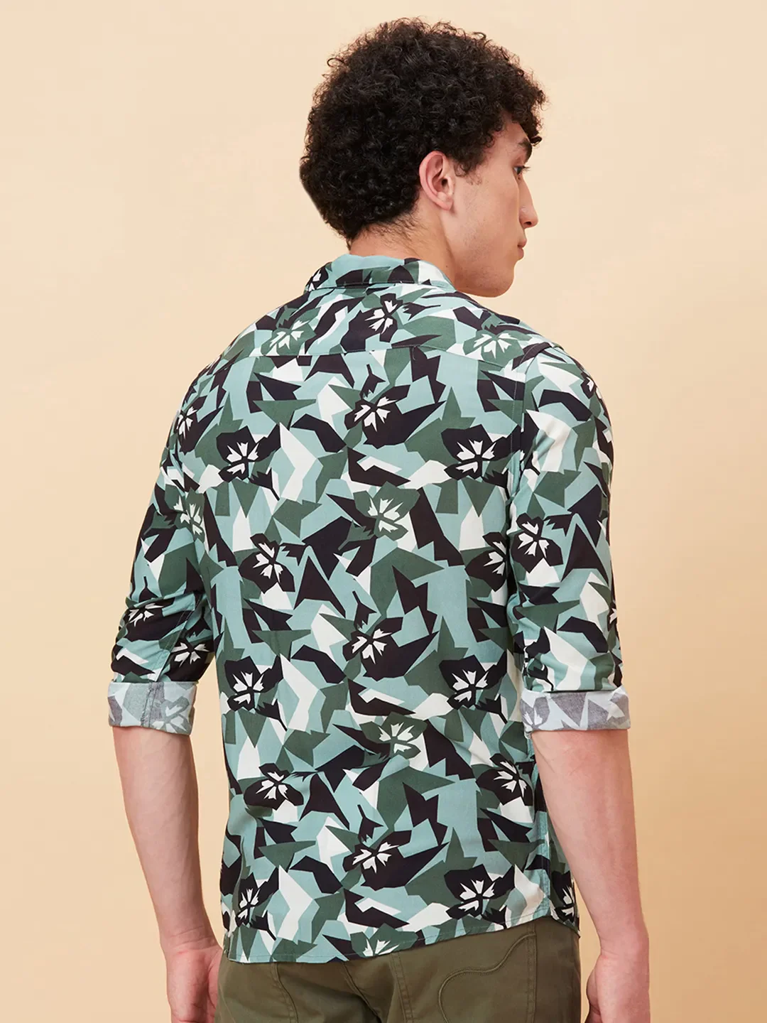 Green Slim Fit Regular Collar Men's Shirt by Being Human Clothing - Image 3