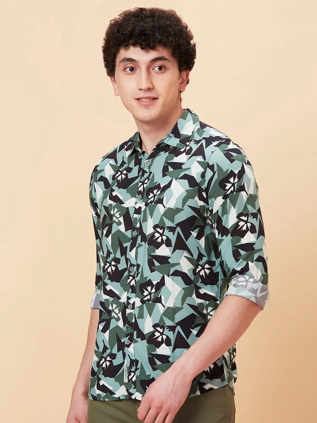 Green Slim Fit Regular Collar Men's Shirt by Being Human Clothing - Image 4