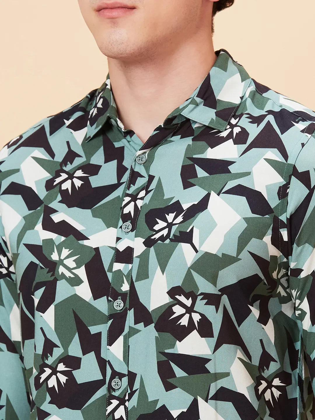 Green Slim Fit Regular Collar Men's Shirt by Being Human Clothing - Image 5