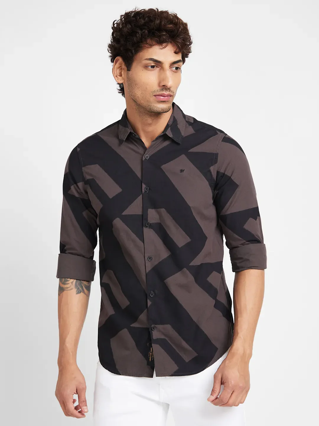 Grey Slim Straight Fit Regular Collar Long Sleeves Men's Shirt by Being Human Clothing