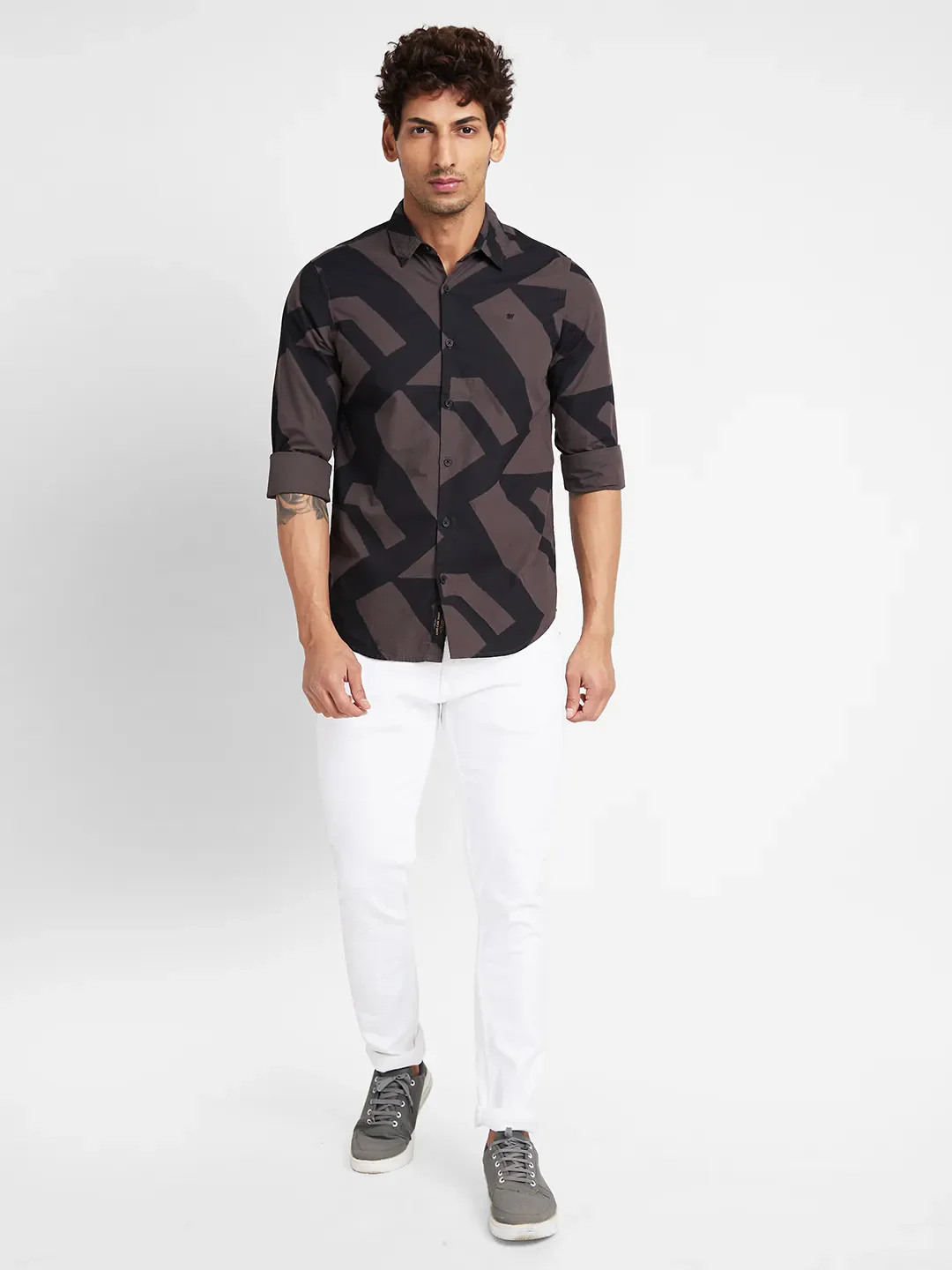 Grey Slim Straight Fit Regular Collar Long Sleeves Men's Shirt by Being Human Clothing - Image 2