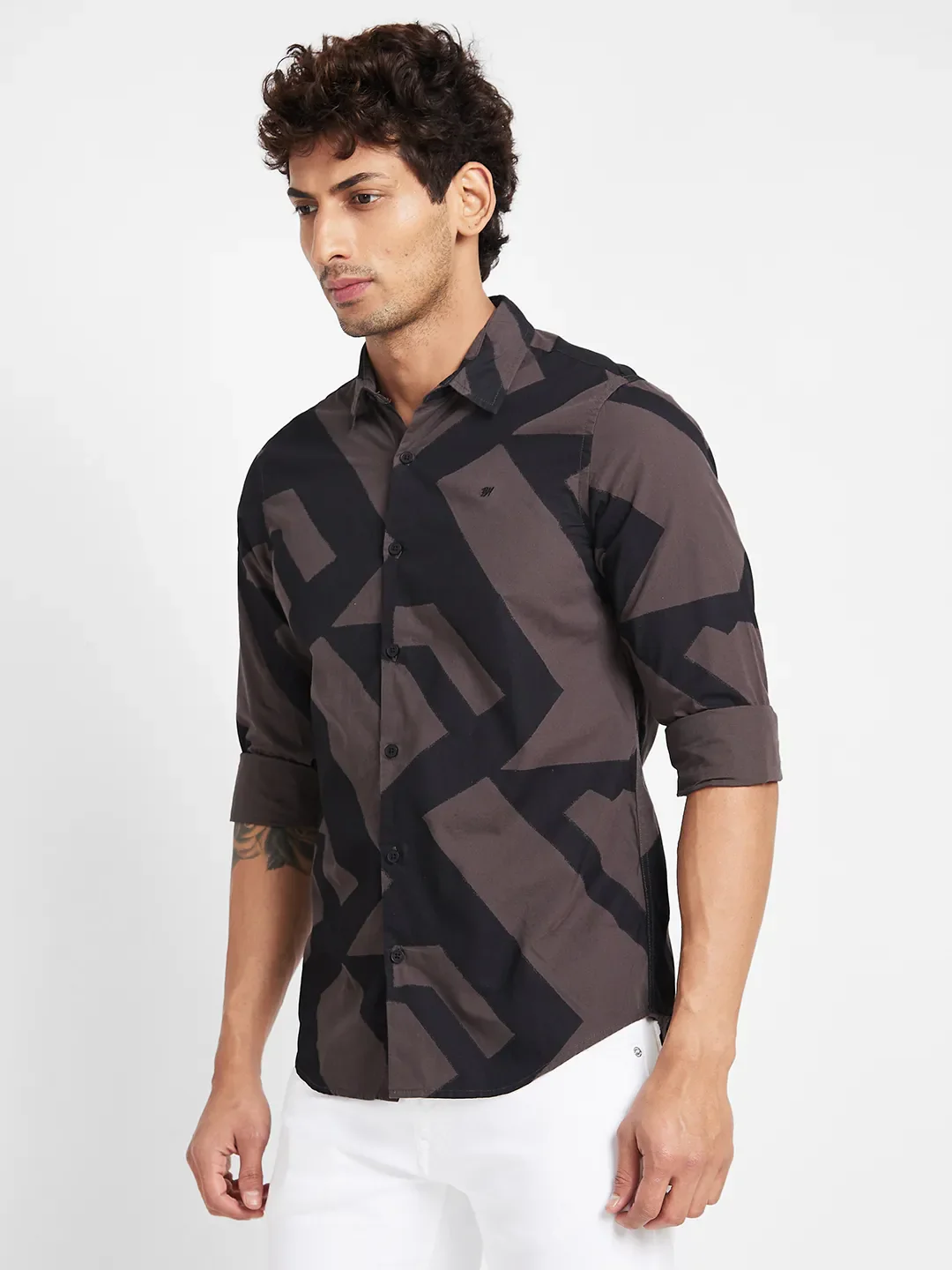 Grey Slim Straight Fit Regular Collar Long Sleeves Men's Shirt by Being Human Clothing - Image 3
