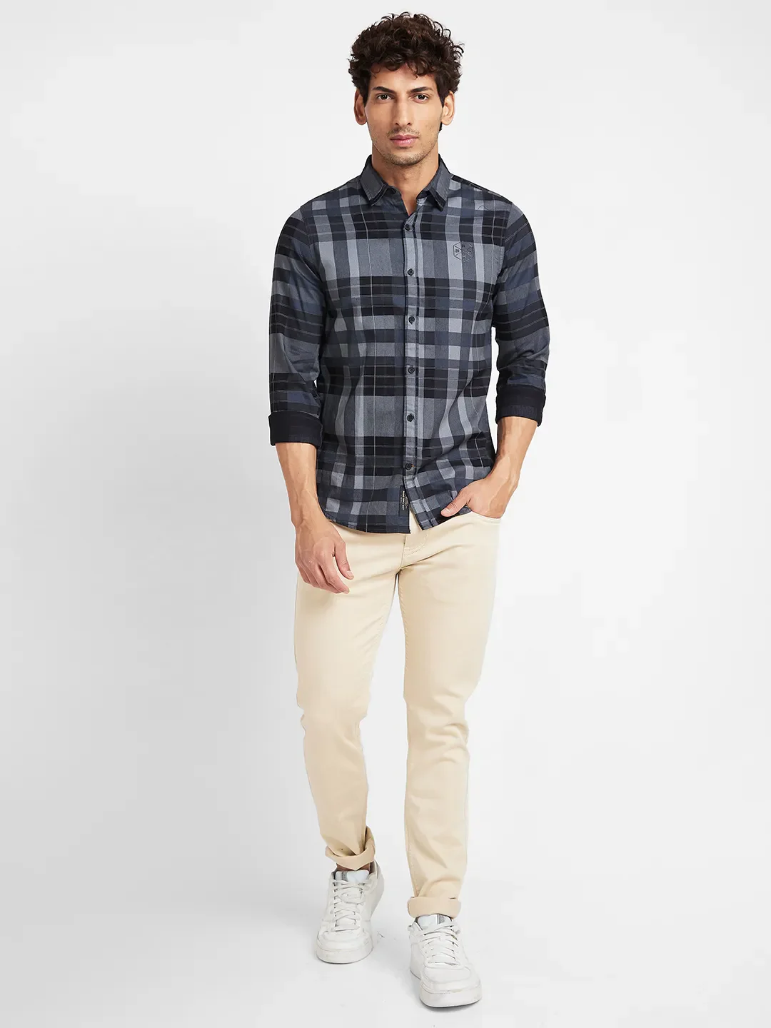 Grey Slim Straight Fit Regular Collar Long Sleeves Men's Shirt by Being Human Clothing - Image 2