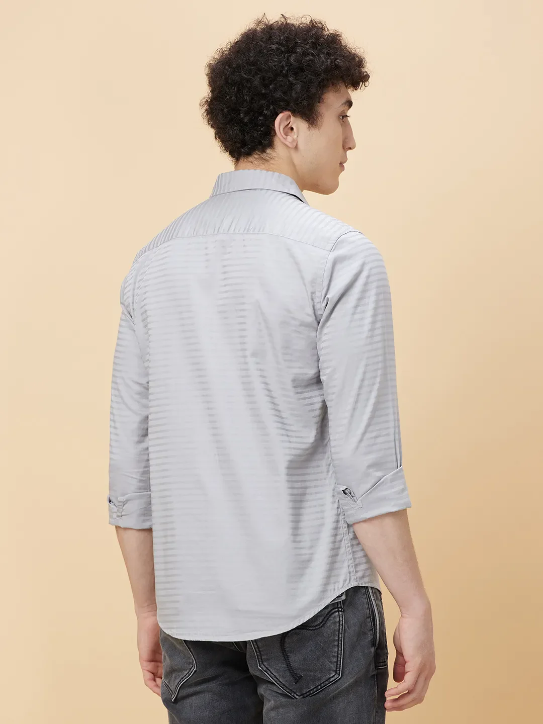 Grey Slim Fit Regular Collar Men's Shirt by Being Human Clothing - Image 4