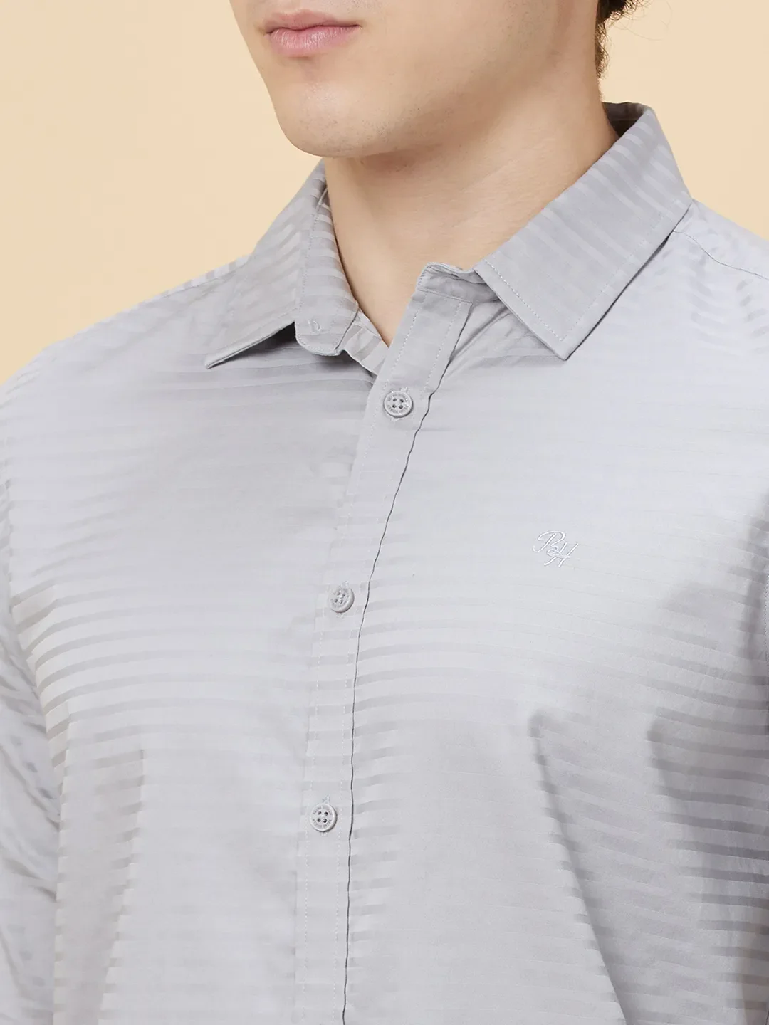 Grey Slim Fit Regular Collar Men's Shirt by Being Human Clothing - Image 5