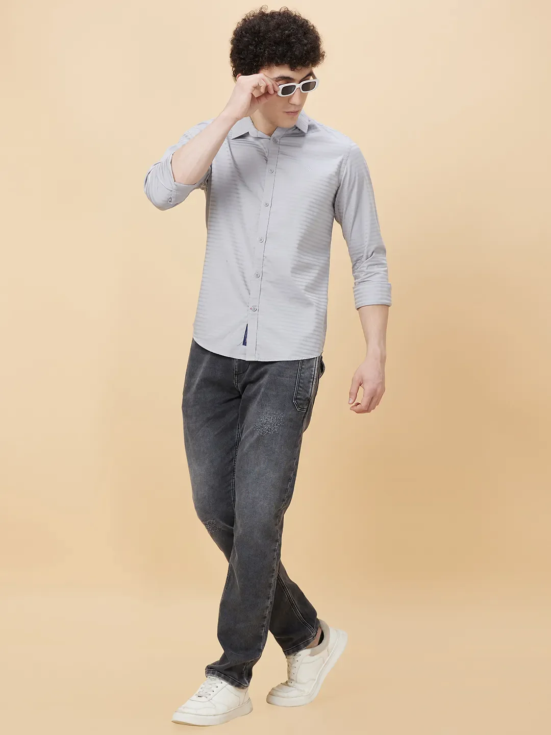 Grey Slim Fit Regular Collar Men's Shirt by Being Human Clothing - Image 6