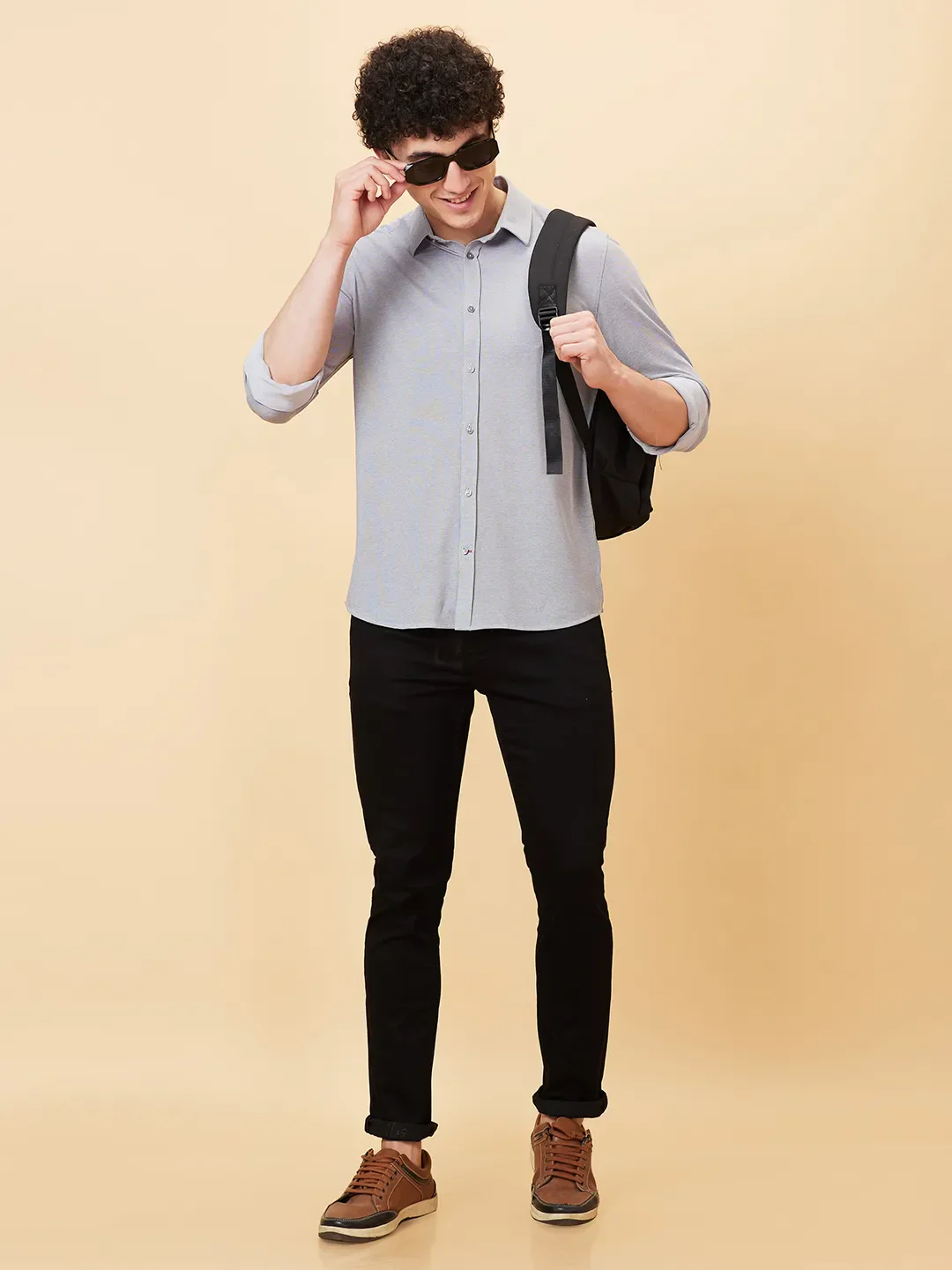 Grey Slim Fit Regular Collar Men's Shirt by Being Human Clothing - Image 2