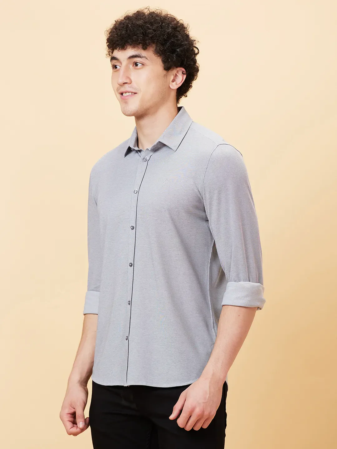 Grey Slim Fit Regular Collar Men's Shirt by Being Human Clothing - Image 3