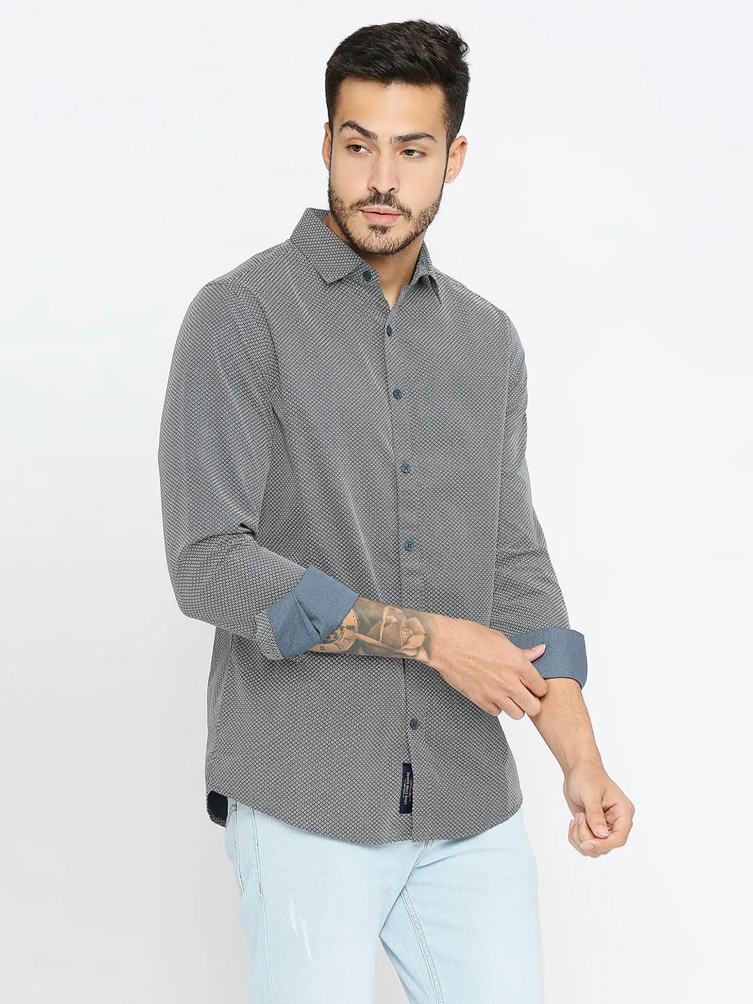 Grey Slim Straight Fit Regular Collar Long Sleeves Men's Shirt by Being Human Clothing - Image 3