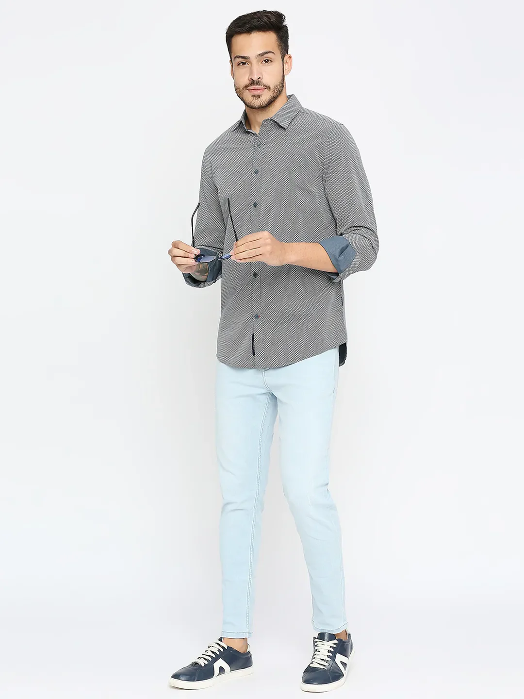 Grey Slim Straight Fit Regular Collar Long Sleeves Men's Shirt by Being Human Clothing - Image 6