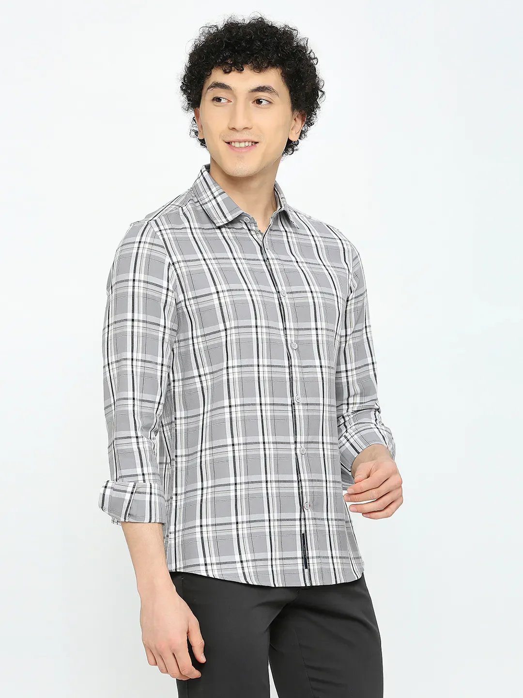 Grey Slim Straight Fit Regular Collar Long Sleeves Men's Shirt by Being Human Clothing - Image 3