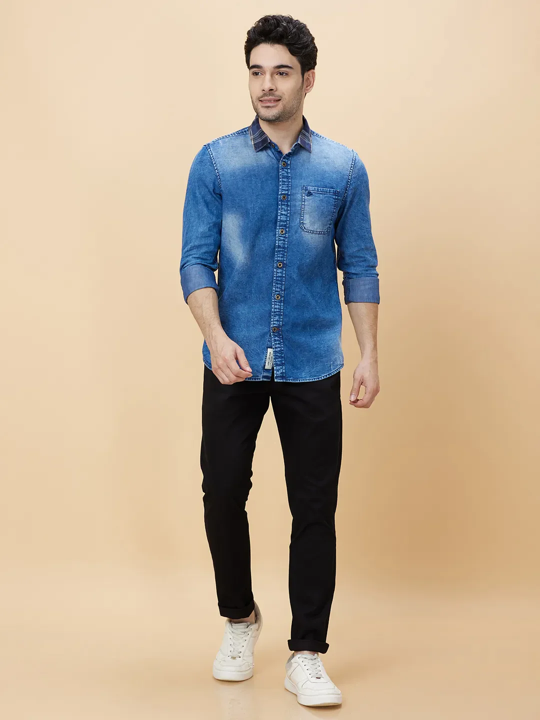 Indigo Slim Fit Regular Collar Men's Shirt by Being Human Clothing - Image 2