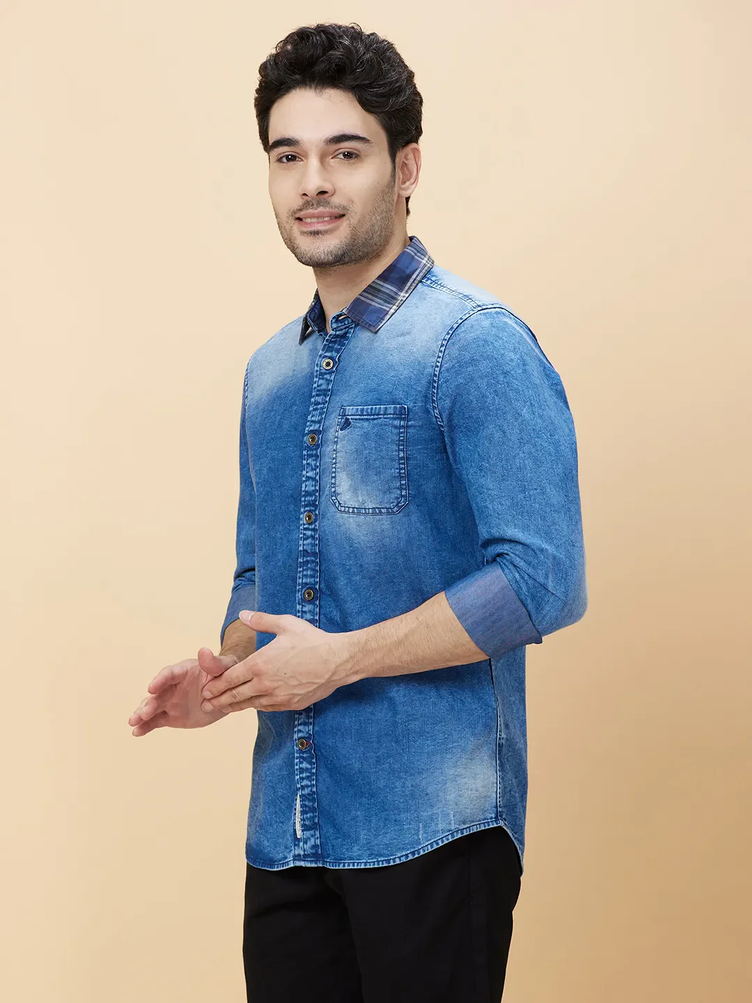 Indigo Slim Fit Regular Collar Men's Shirt by Being Human Clothing - Image 3