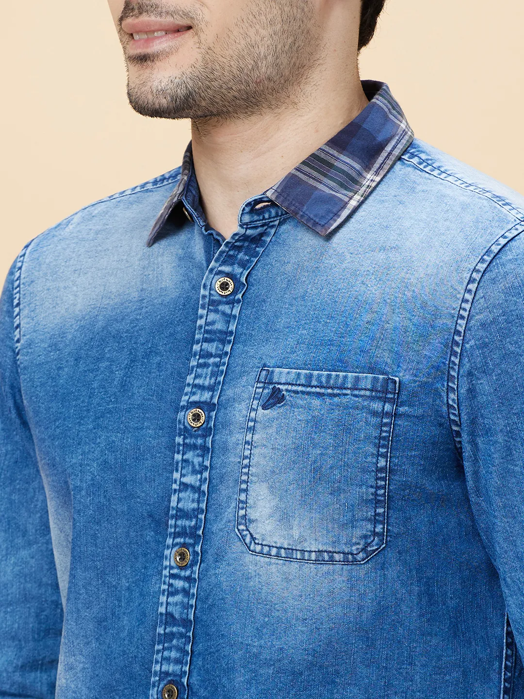 Indigo Slim Fit Regular Collar Men's Shirt by Being Human Clothing - Image 5