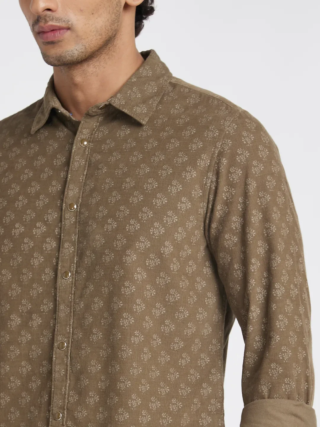 Khaki Slim Fit Regular Collar Men's Shirt by Being Human Clothing - Image 4