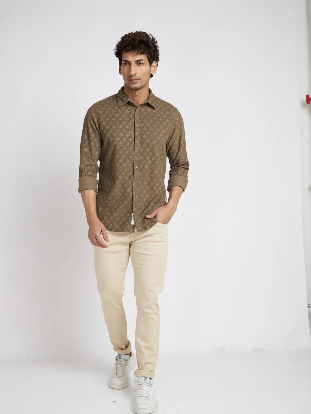 Khaki Slim Fit Regular Collar Men's Shirt by Being Human Clothing - Image 5