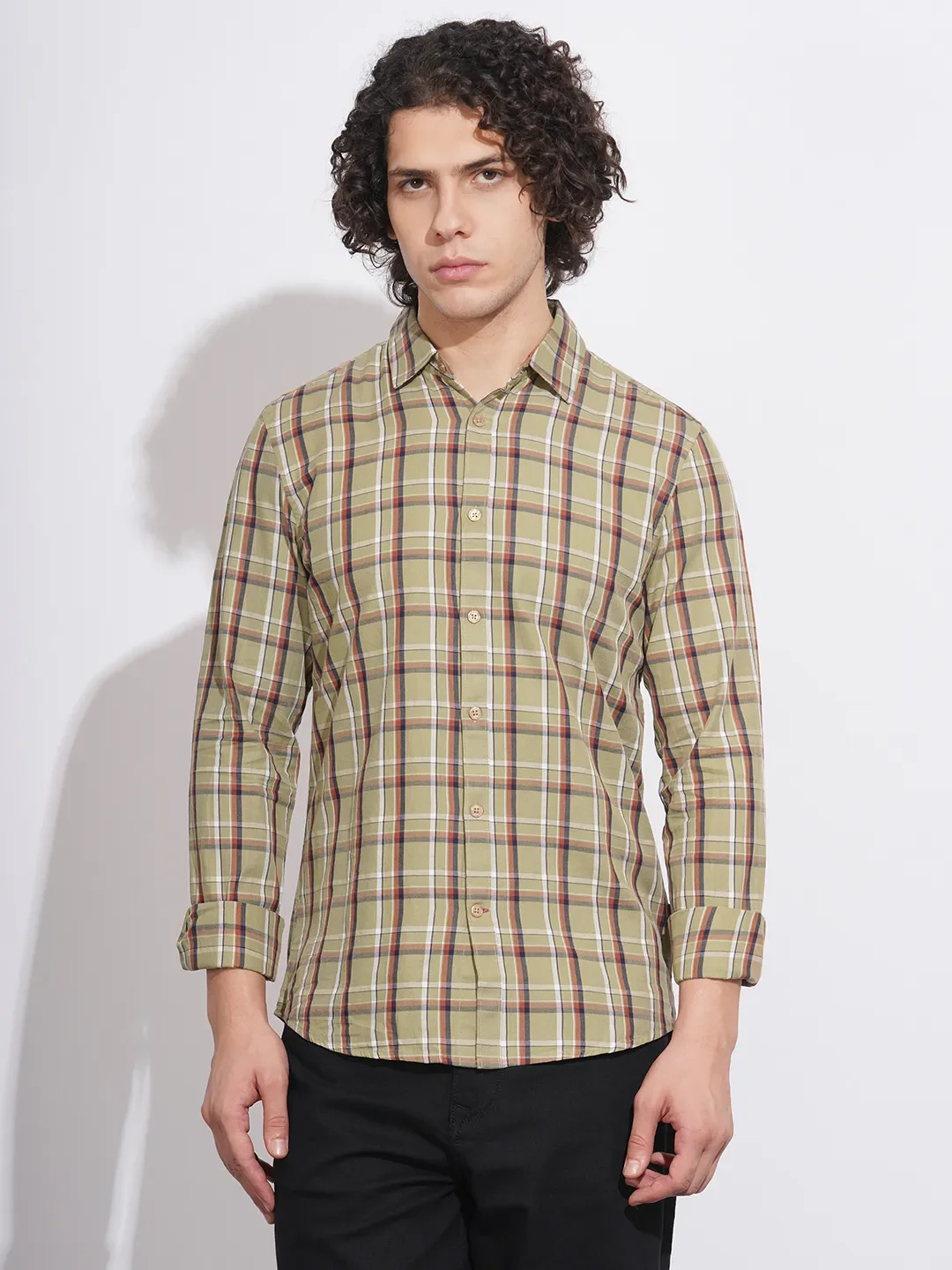 Khaki Slim Fit Regular Collar Men's Shirt by Being Human Clothing