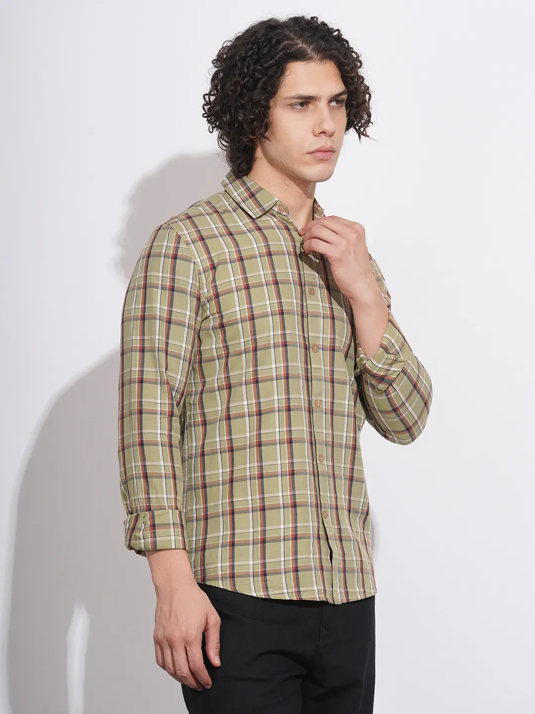 Khaki Slim Fit Regular Collar Men's Shirt by Being Human Clothing - Image 2