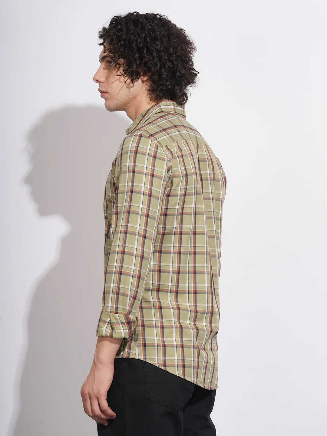 Khaki Slim Fit Regular Collar Men's Shirt by Being Human Clothing - Image 3