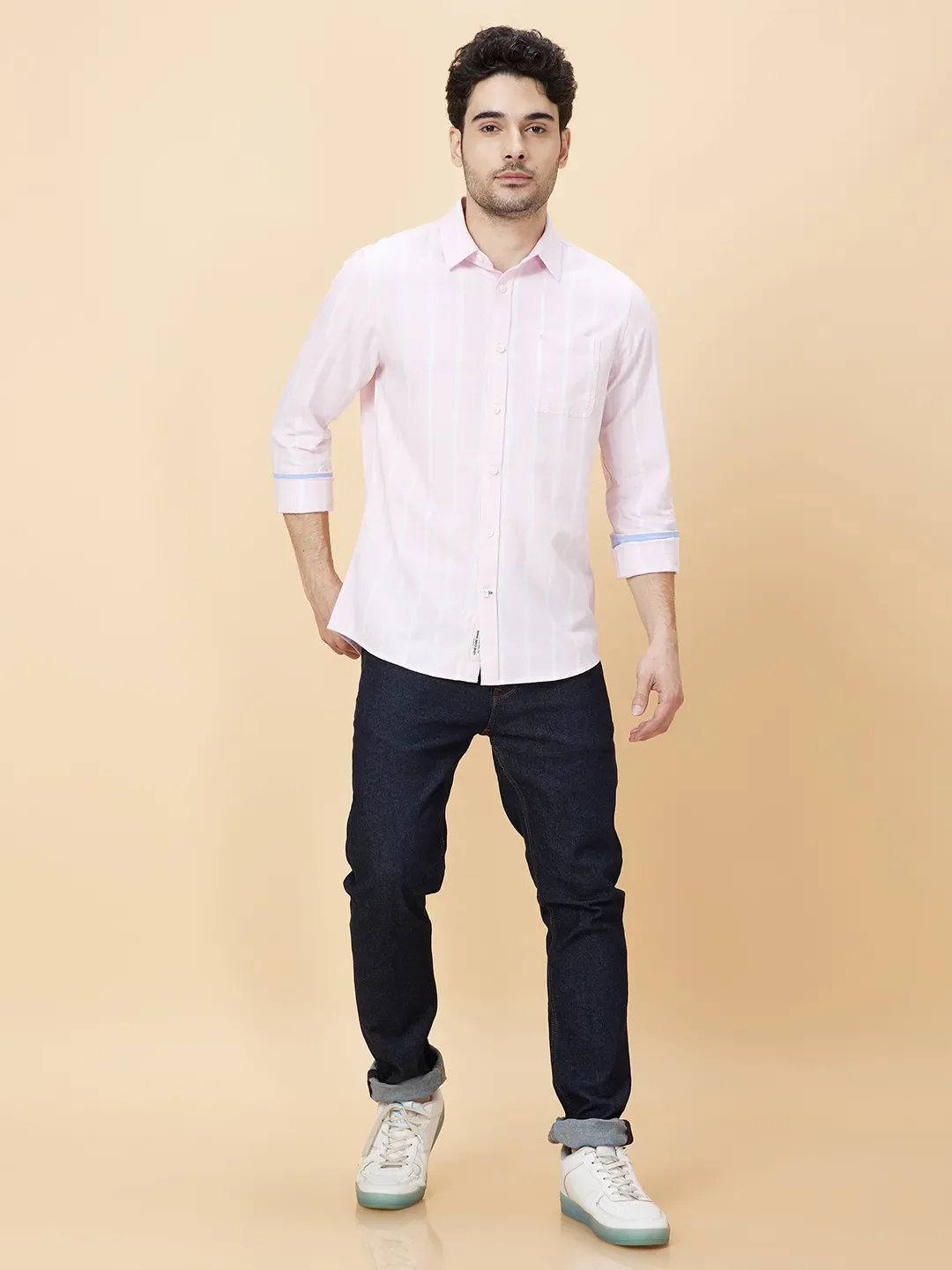Light Pink Slim Fit Regular Collar Men's Shirt by Being Human Clothing - Image 2