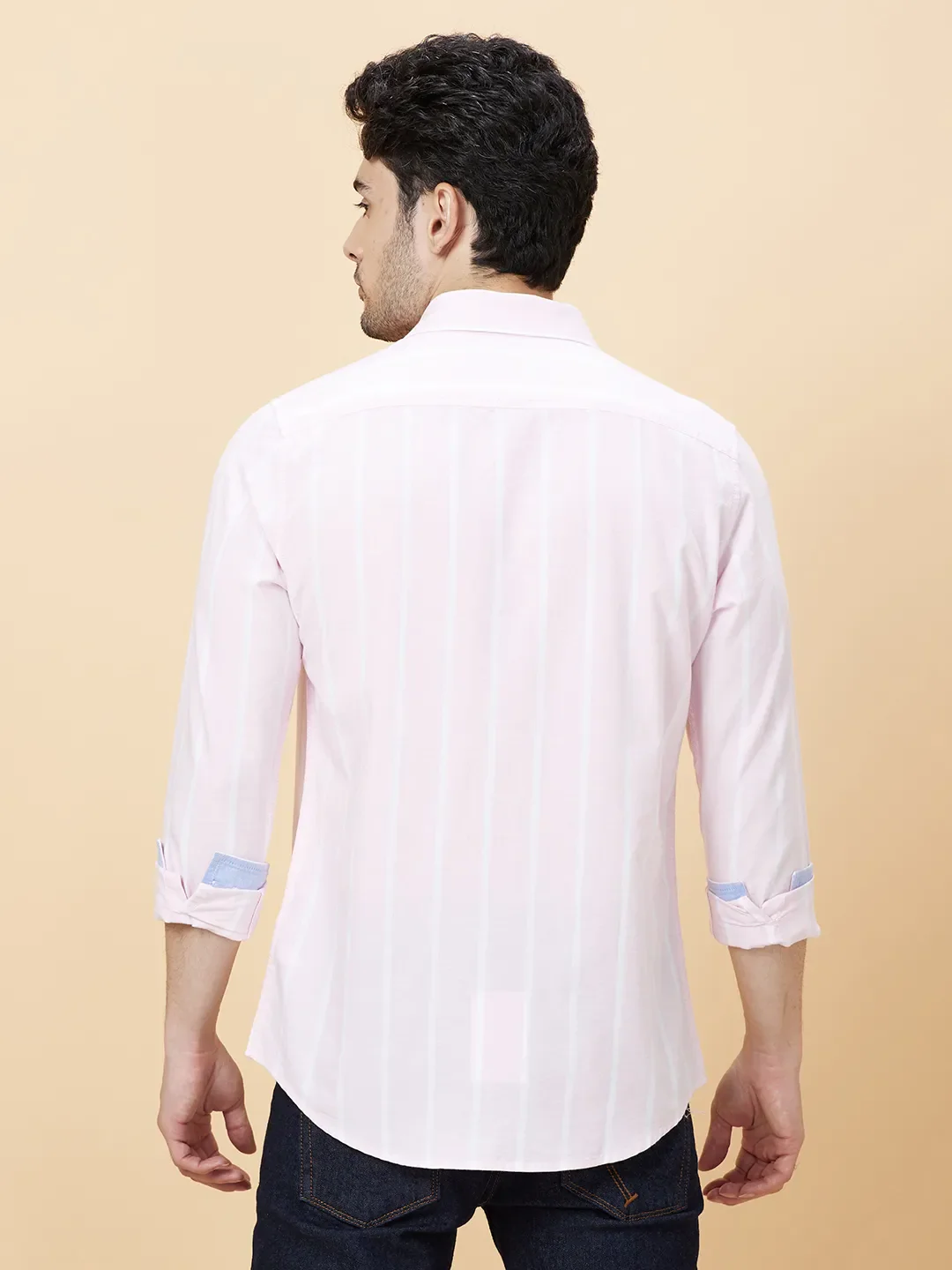 Light Pink Slim Fit Regular Collar Men's Shirt by Being Human Clothing - Image 4