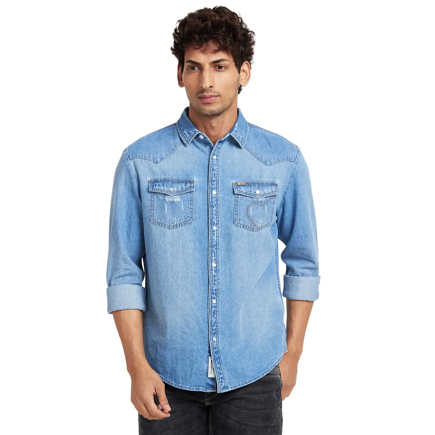 Blue Slim Straight Fit Regular Collar Long Sleeves Men's Shirt by Being Human Clothing