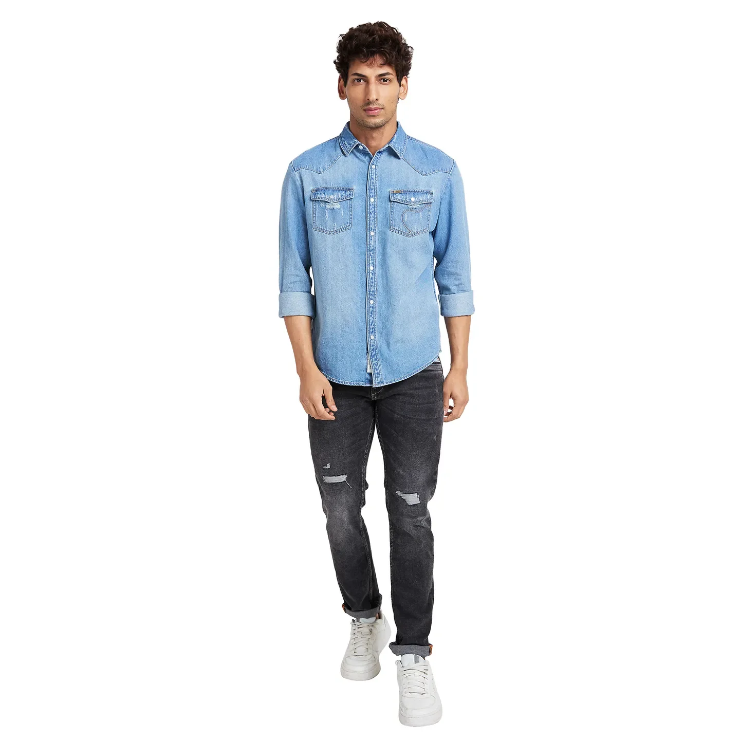 Blue Slim Straight Fit Regular Collar Long Sleeves Men's Shirt by Being Human Clothing - Image 2