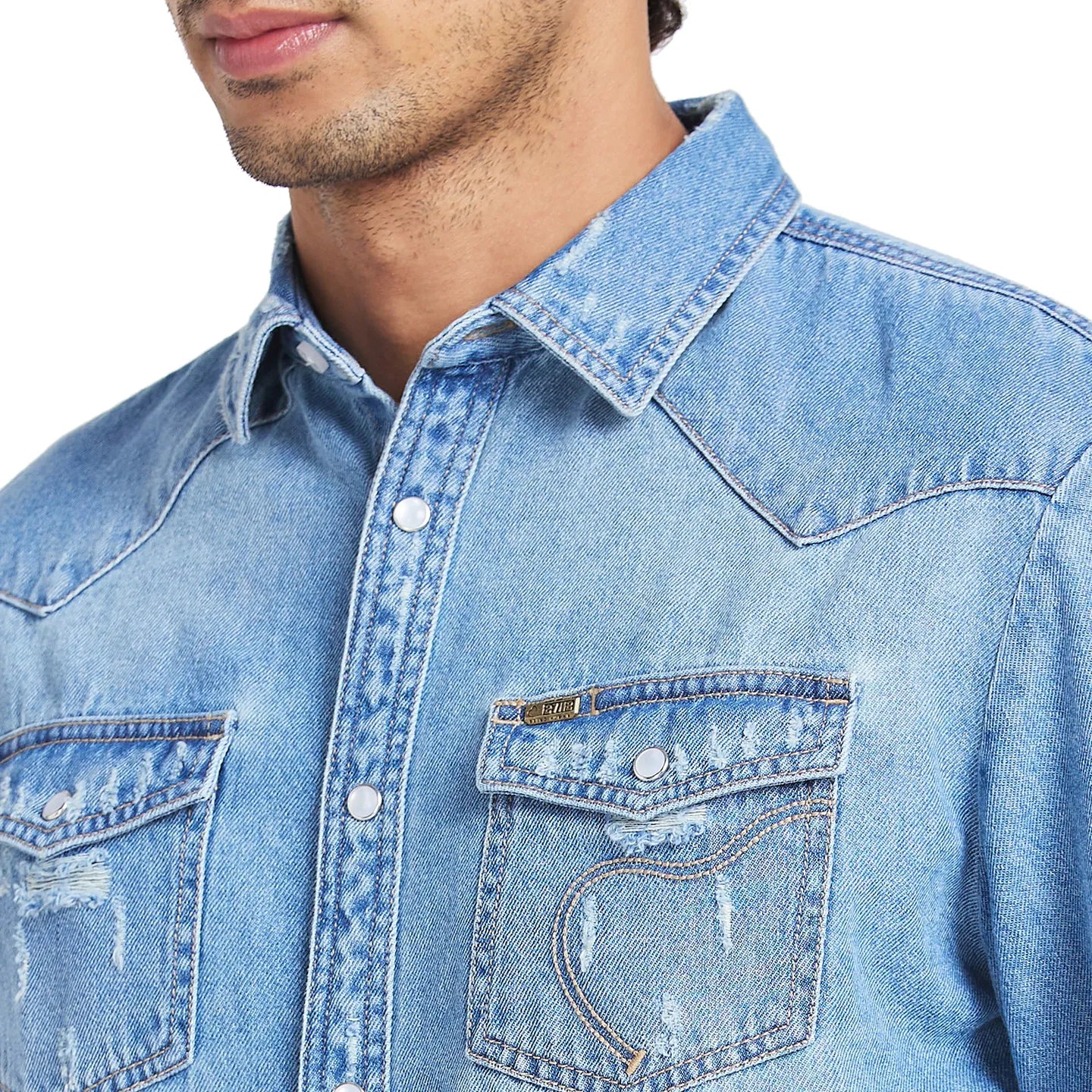 Blue Slim Straight Fit Regular Collar Long Sleeves Men's Shirt by Being Human Clothing - Image 5