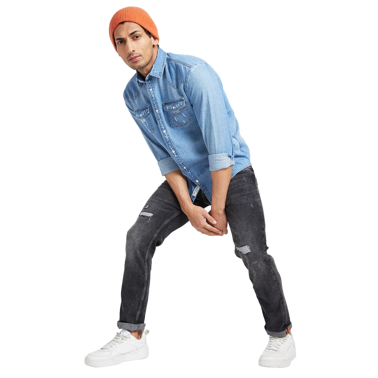 Blue Slim Straight Fit Regular Collar Long Sleeves Men's Shirt by Being Human Clothing - Image 6