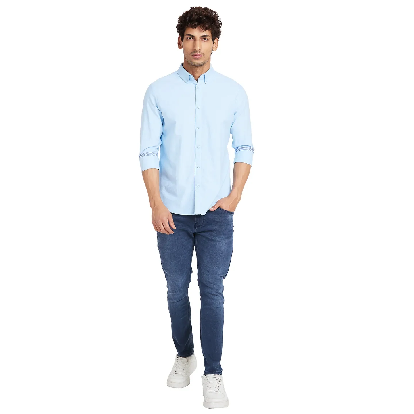 Light Blue Slim Fit Regular Collar Men's Shirt by Being Human Clothing - Image 2