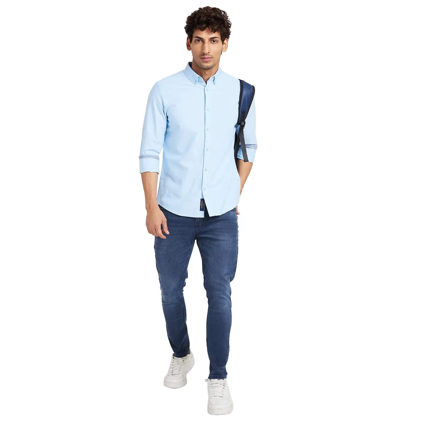 Light Blue Slim Fit Regular Collar Men's Shirt by Being Human Clothing - Image 6