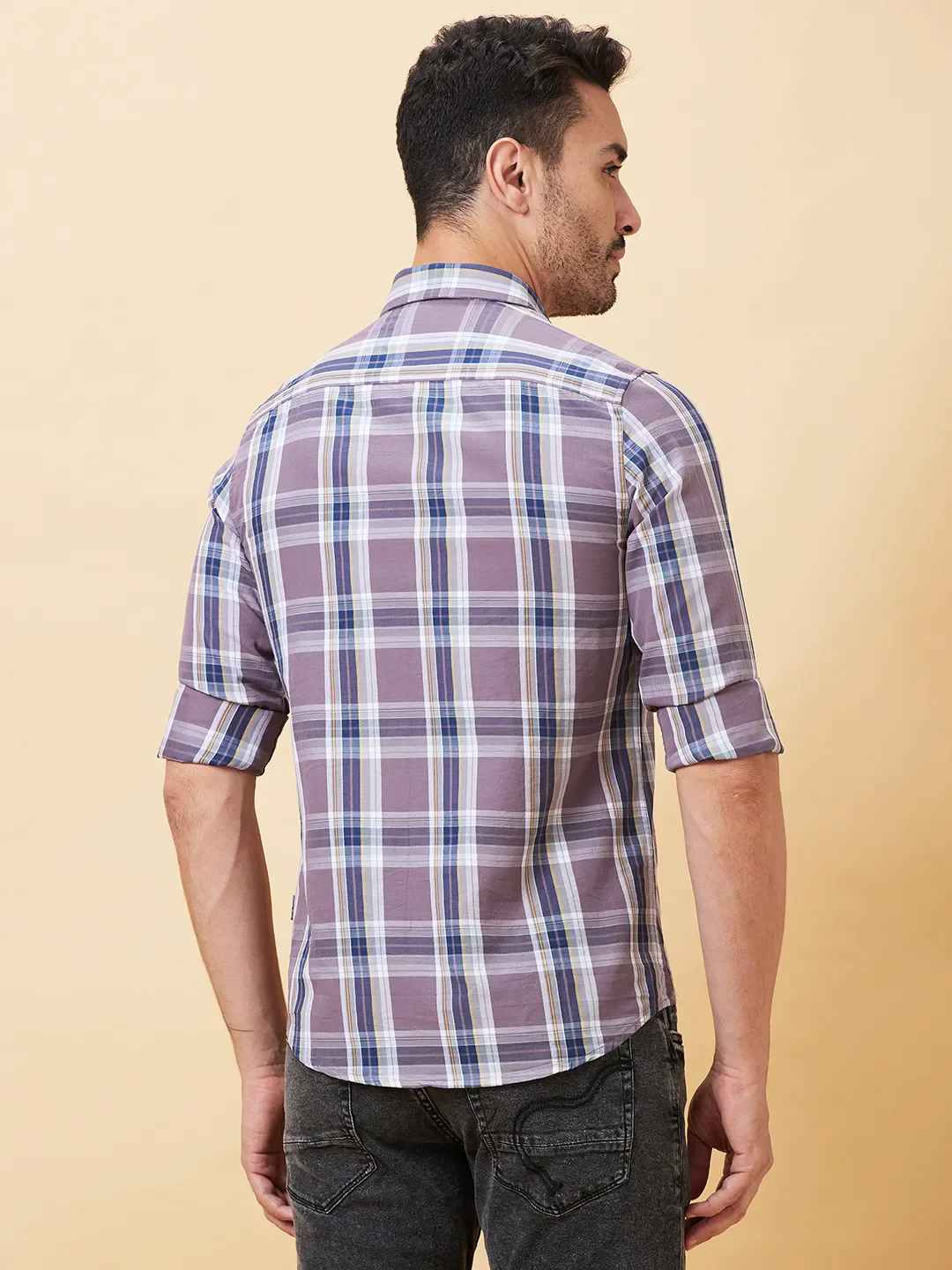 Brown Slim Straight Fit Regular Collar Long Sleeves Men's Shirt by Being Human Clothing - Image 3