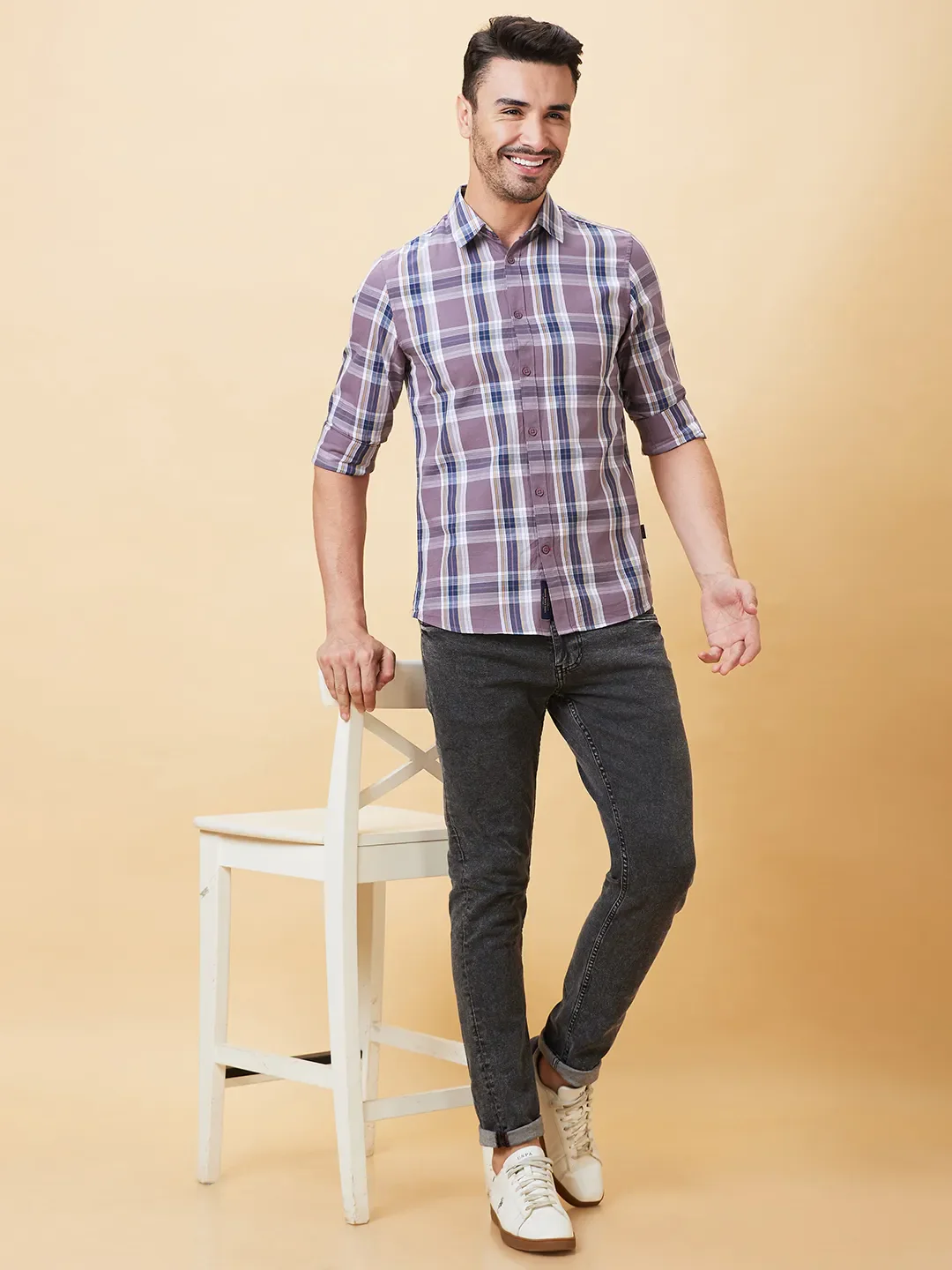 Brown Slim Straight Fit Regular Collar Long Sleeves Men's Shirt by Being Human Clothing - Image 6