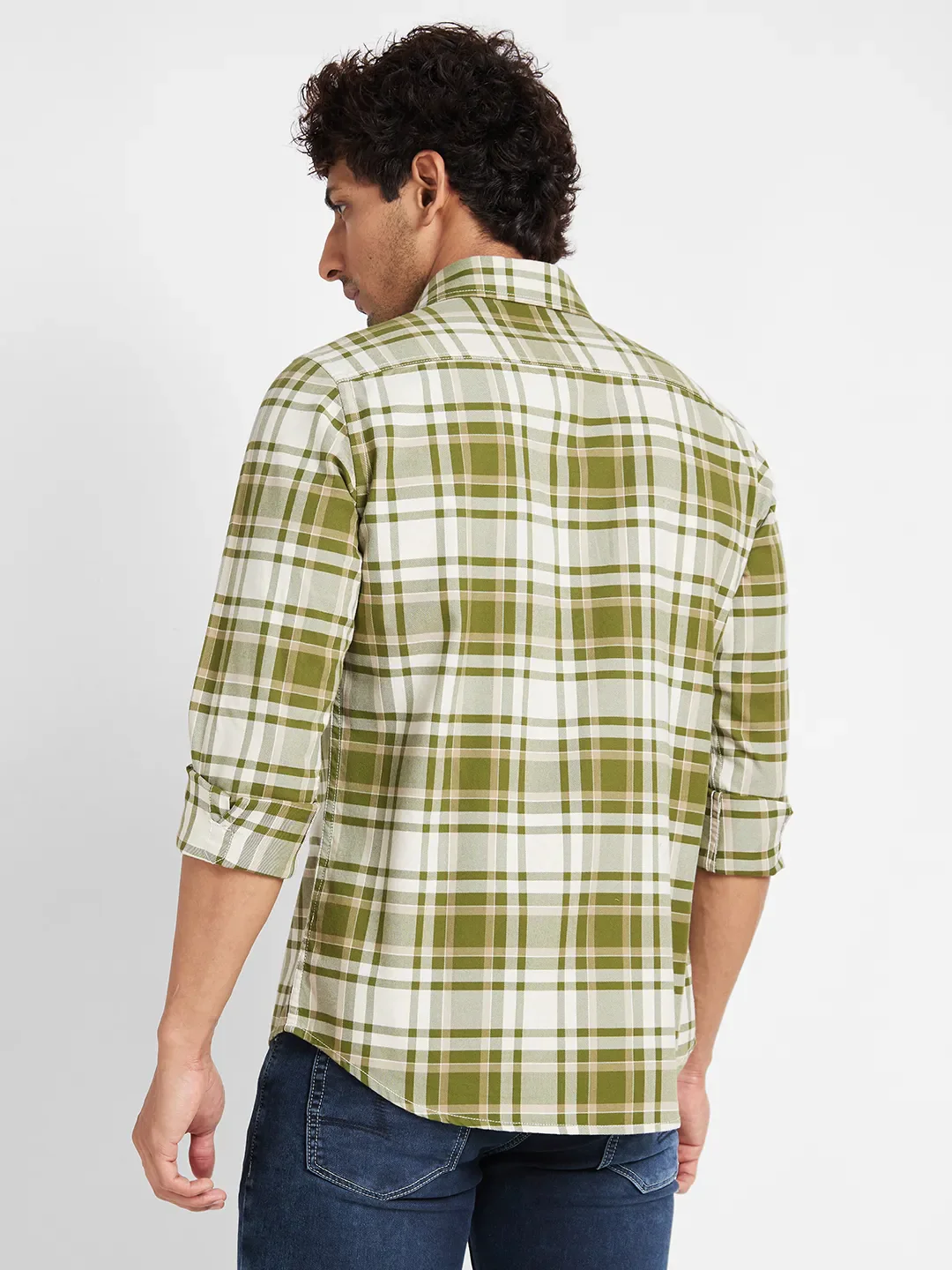 Light Olive Slim Fit Regular Collar Men's Shirt by Being Human Clothing - Image 4