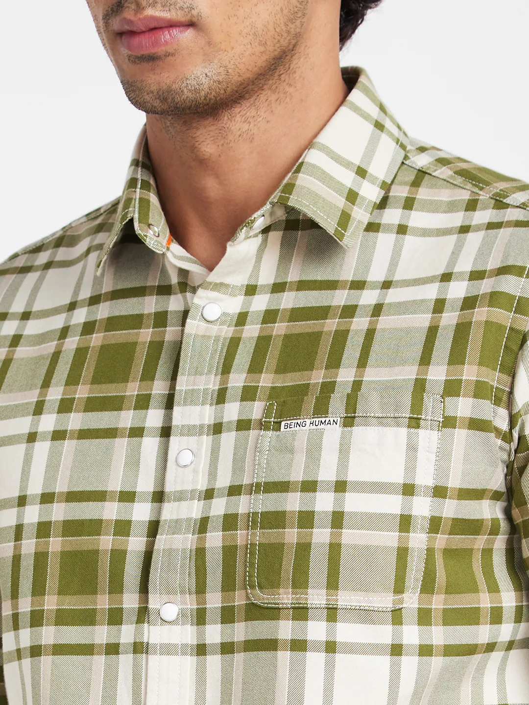 Light Olive Slim Fit Regular Collar Men's Shirt by Being Human Clothing - Image 5