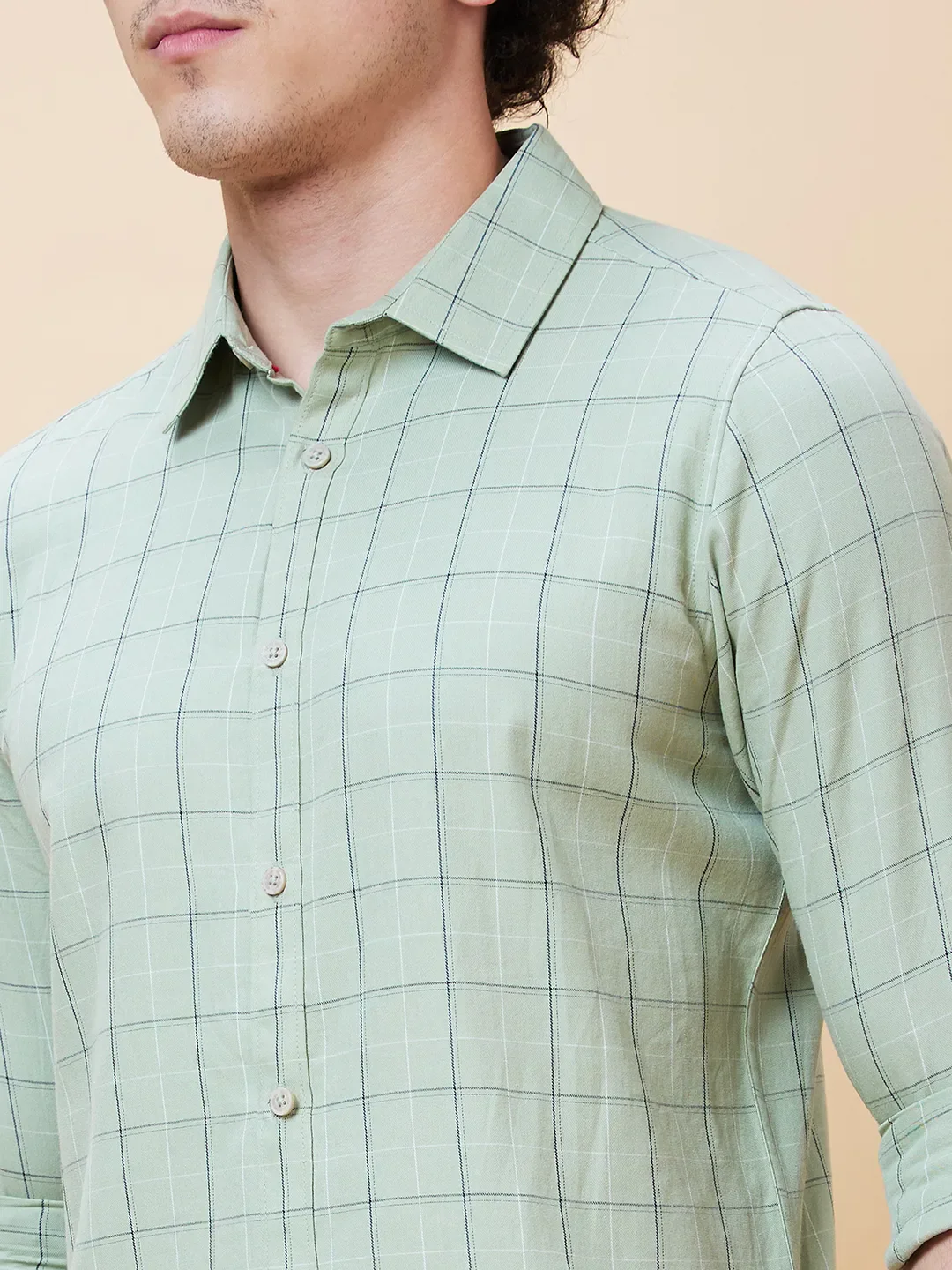 Olive Slim Straight Fit Regular Collar Long Sleeves Men's Shirt by Being Human Clothing - Image 4