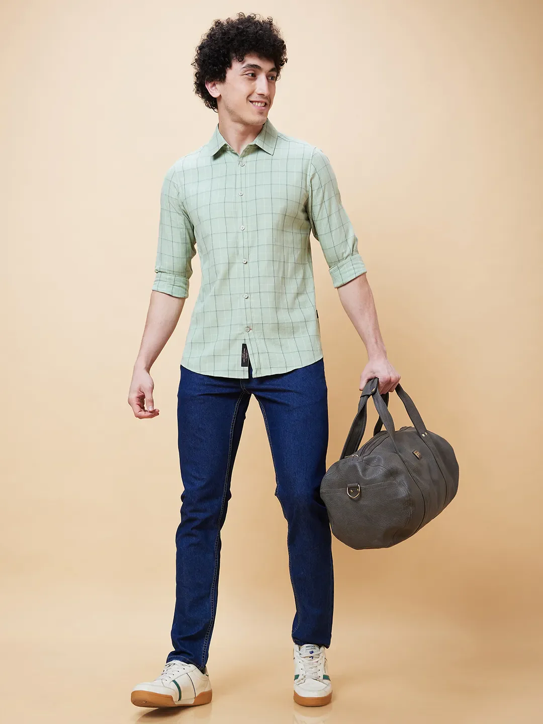 Olive Slim Straight Fit Regular Collar Long Sleeves Men's Shirt by Being Human Clothing - Image 6