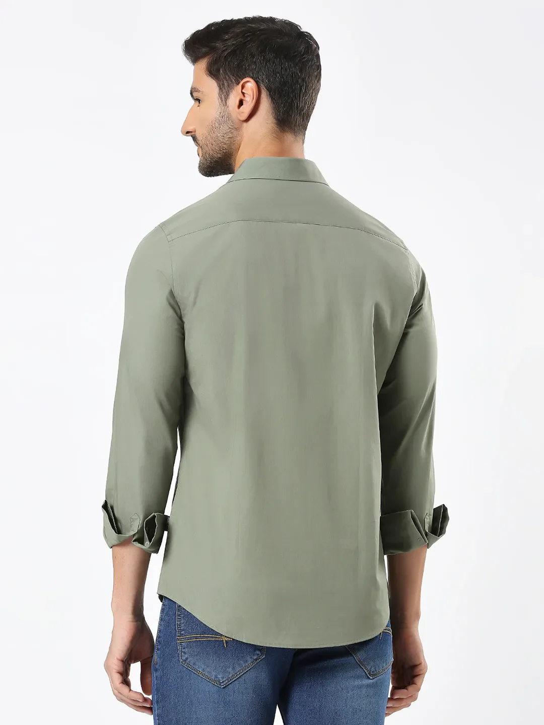 Green Slim Straight Fit Regular Collar Long Sleeves Men's Shirt by Being Human Clothing - Image 4