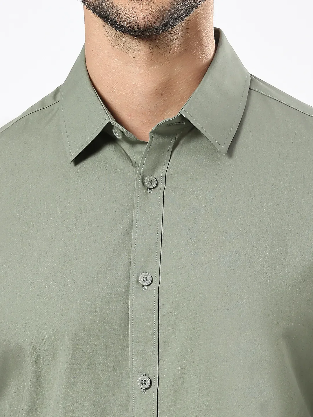 Green Slim Straight Fit Regular Collar Long Sleeves Men's Shirt by Being Human Clothing - Image 5