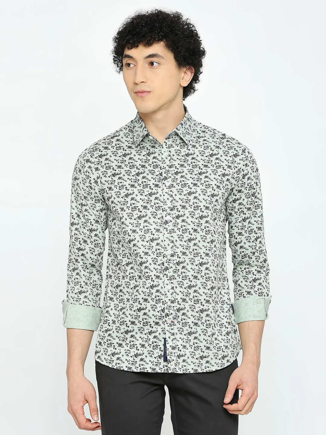 Olive Slim Straight Fit Regular Collar Long Sleeves Men's Shirt by Being Human Clothing